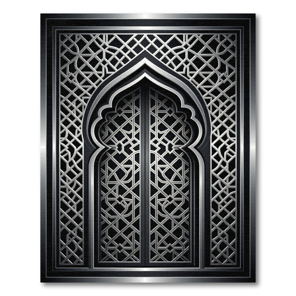 Silver Metallic Archway Geometric Lattice Rug