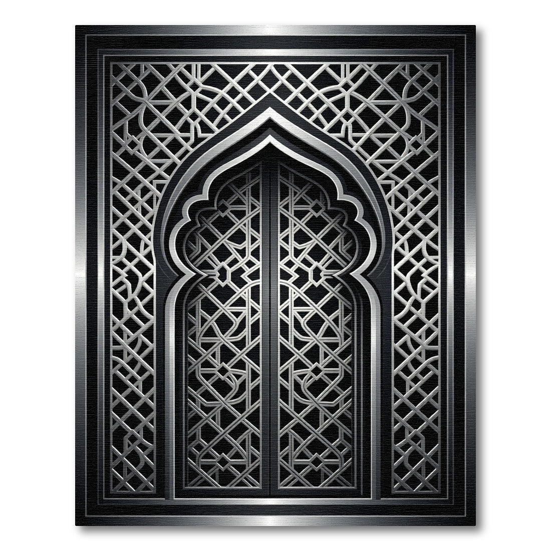 Silver Metallic Archway Geometric Lattice Rug
