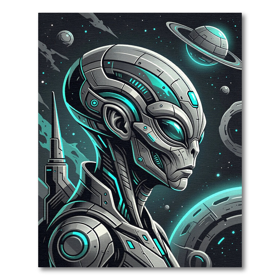 Futuristic Sci-Fi Cyborg Extraterrestrial Portrait Rug