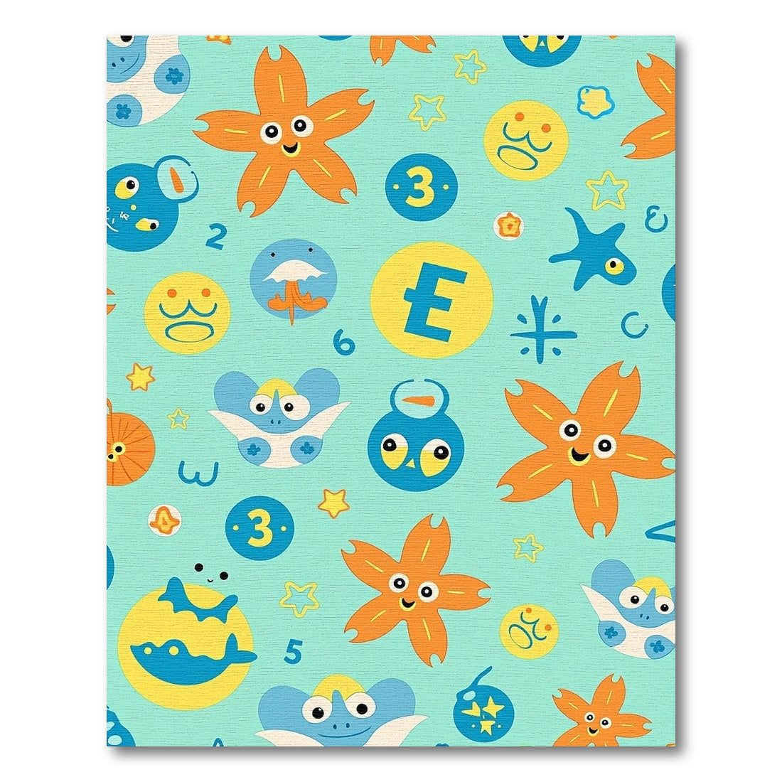 Playful Orange Starfish Blue Creatures Rug