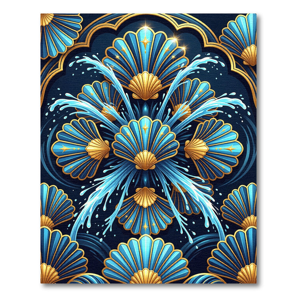 Azure Fan Shell Water Motif Rug