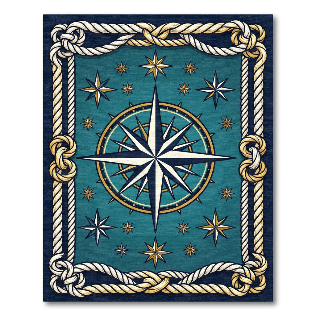 Nautical Star Compass Nautical Rope Border Rug