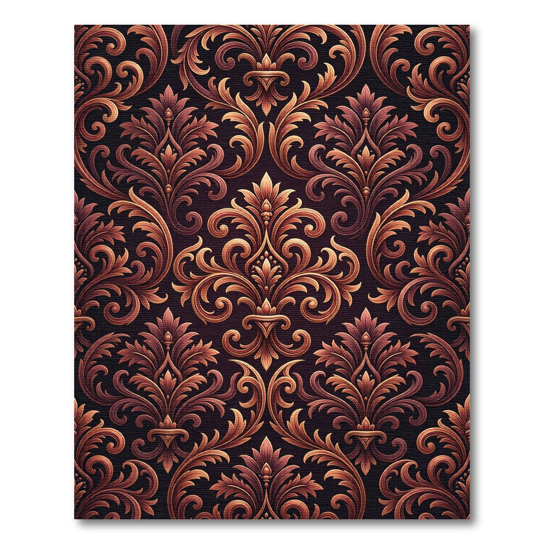 Elegant Copper Damask Scroll Rug