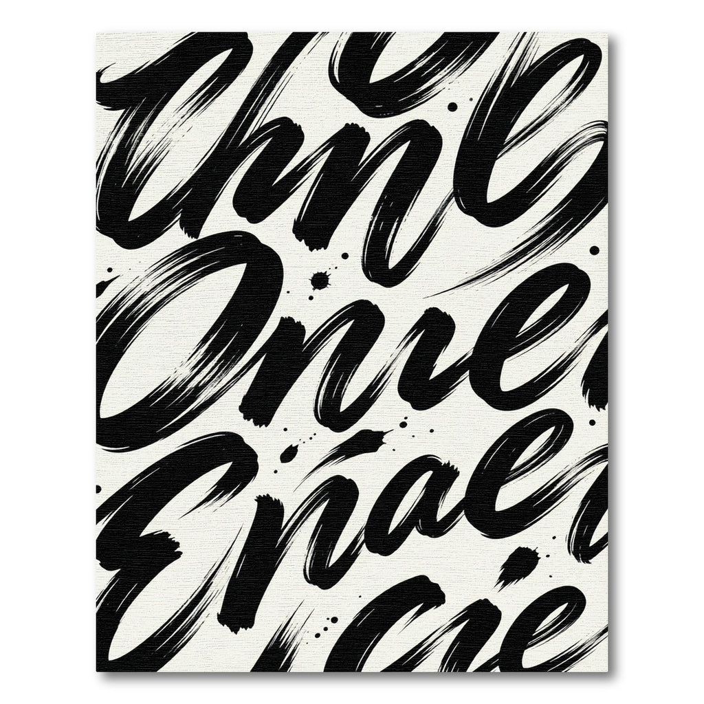 Bold Black Brushstroke Script Rug