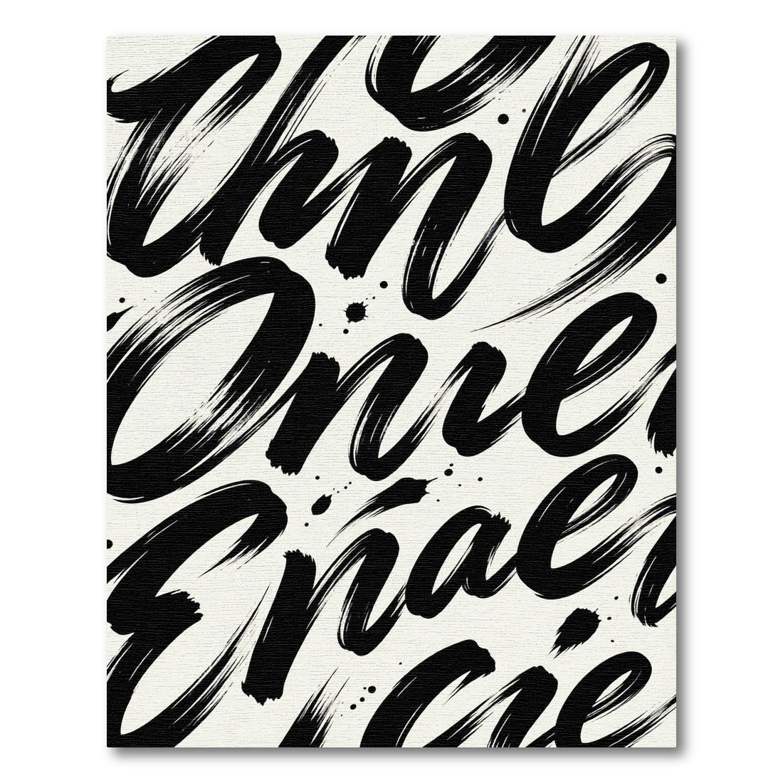 Bold Black Brushstroke Script Rug
