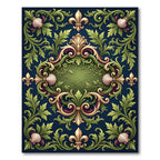 Ornate Fleur de Lis Shell Scrollwork Rug
