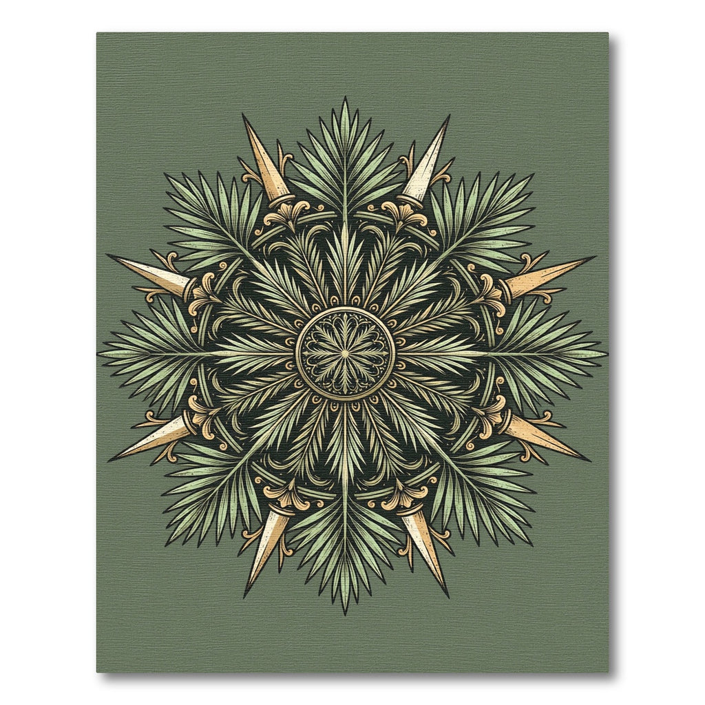 Sage Green Tropical Botanical Medallion Rug