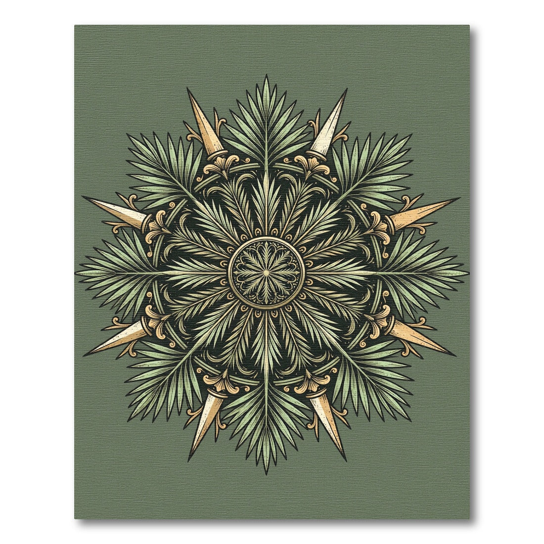 Sage Green Tropical Botanical Medallion Rug