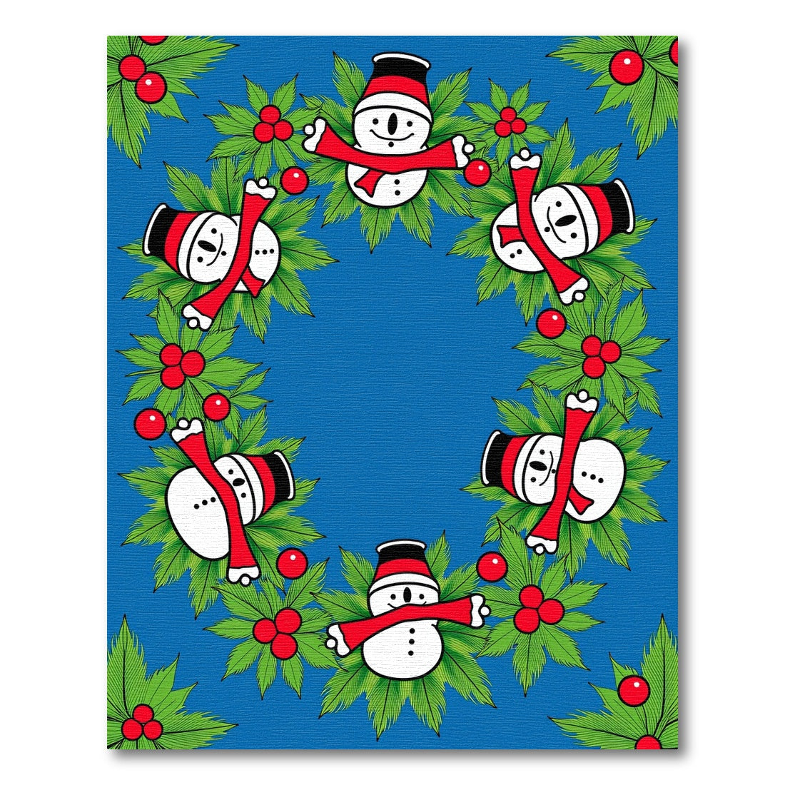 Cheerful Snowman Holly Christmas Wreath Rug