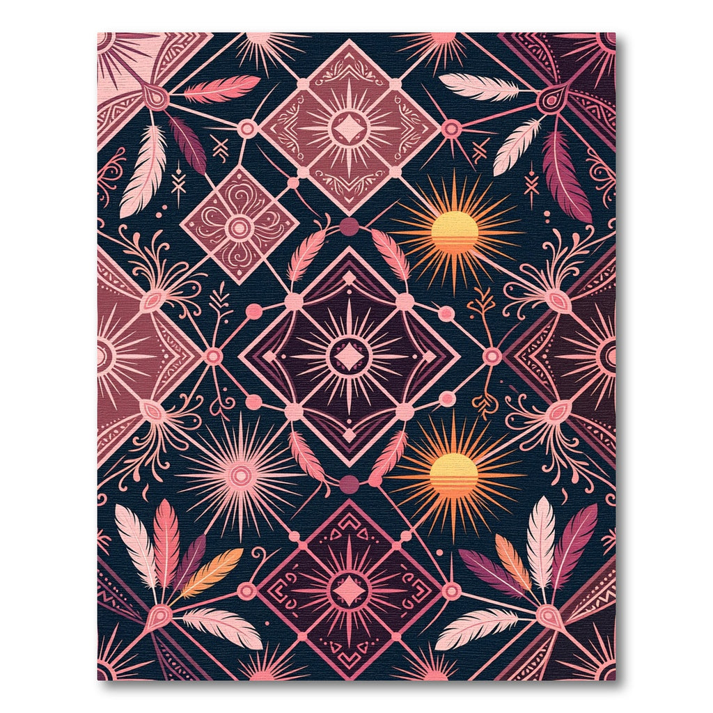 Celestial Sun Feather Geometric Medallion Rug