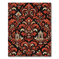 Ornate Crimson Baroque Damask Scroll Rug