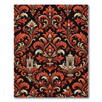 Ornate Crimson Baroque Damask Scroll Rug