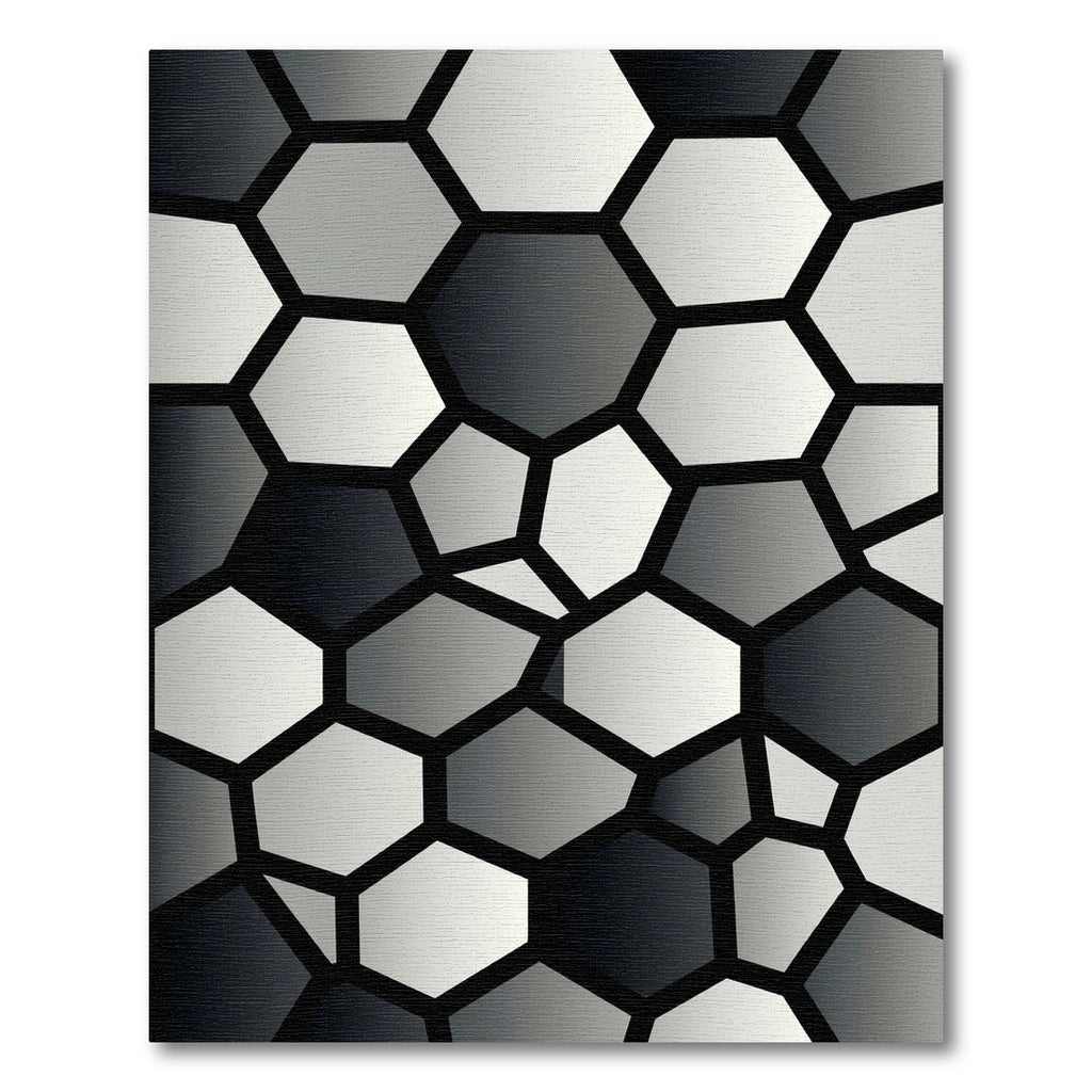 Monochrome Geometric Abstract Hexagonal Mosaic Rug