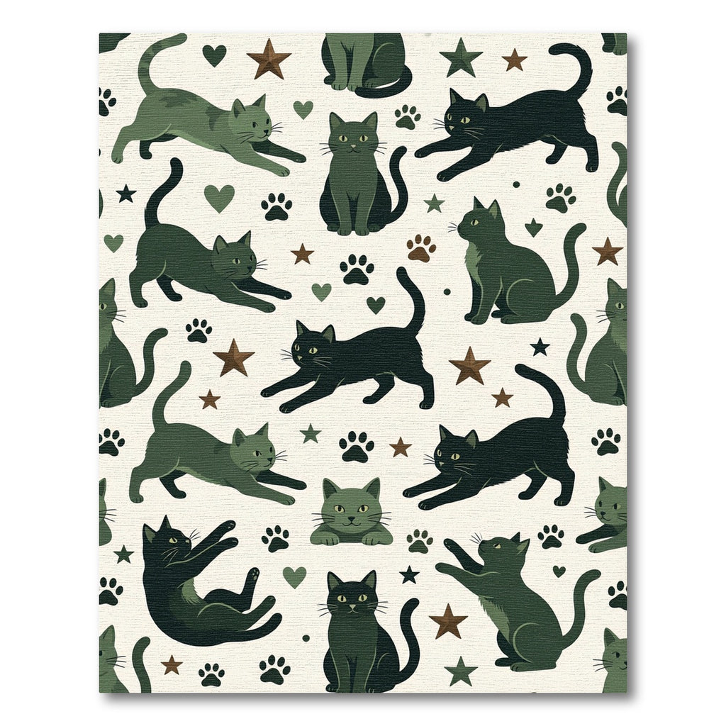 Whimsical Sage Cat and Star Illustration Rug