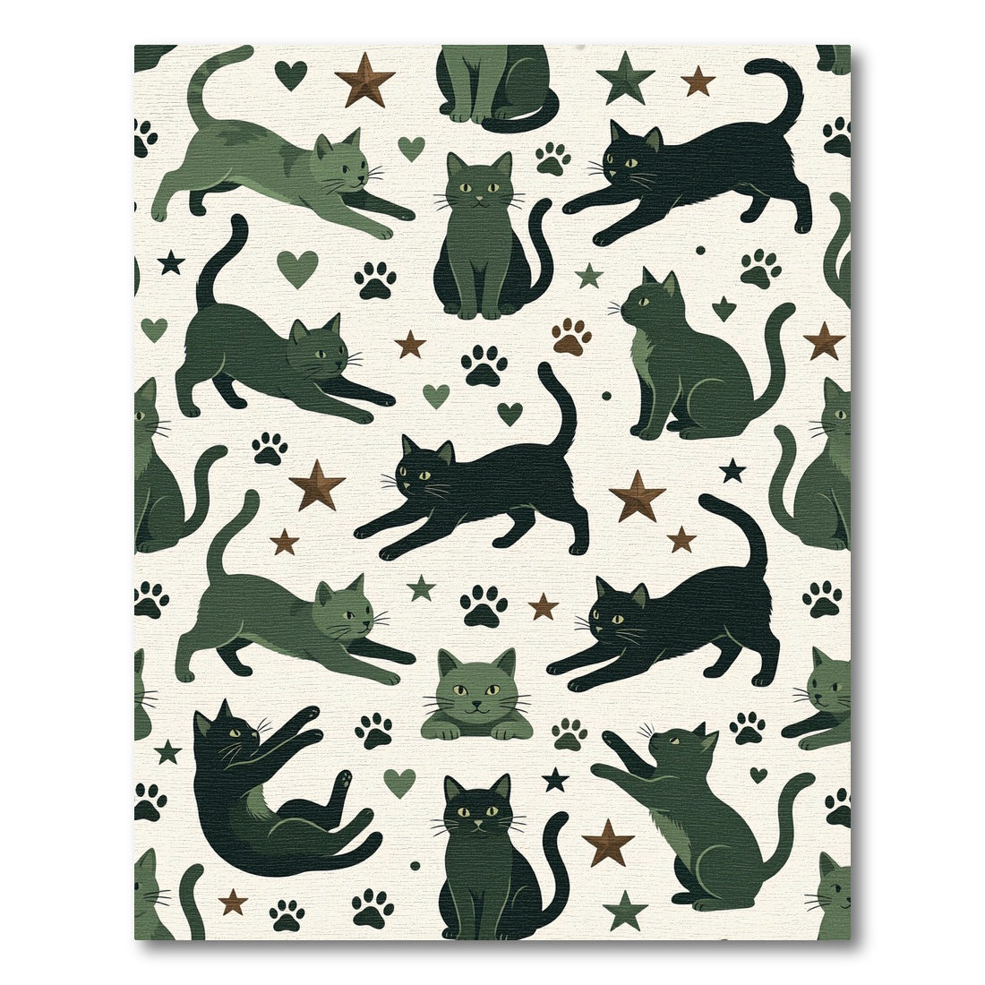 Whimsical Sage Cat and Star Illustration Rug