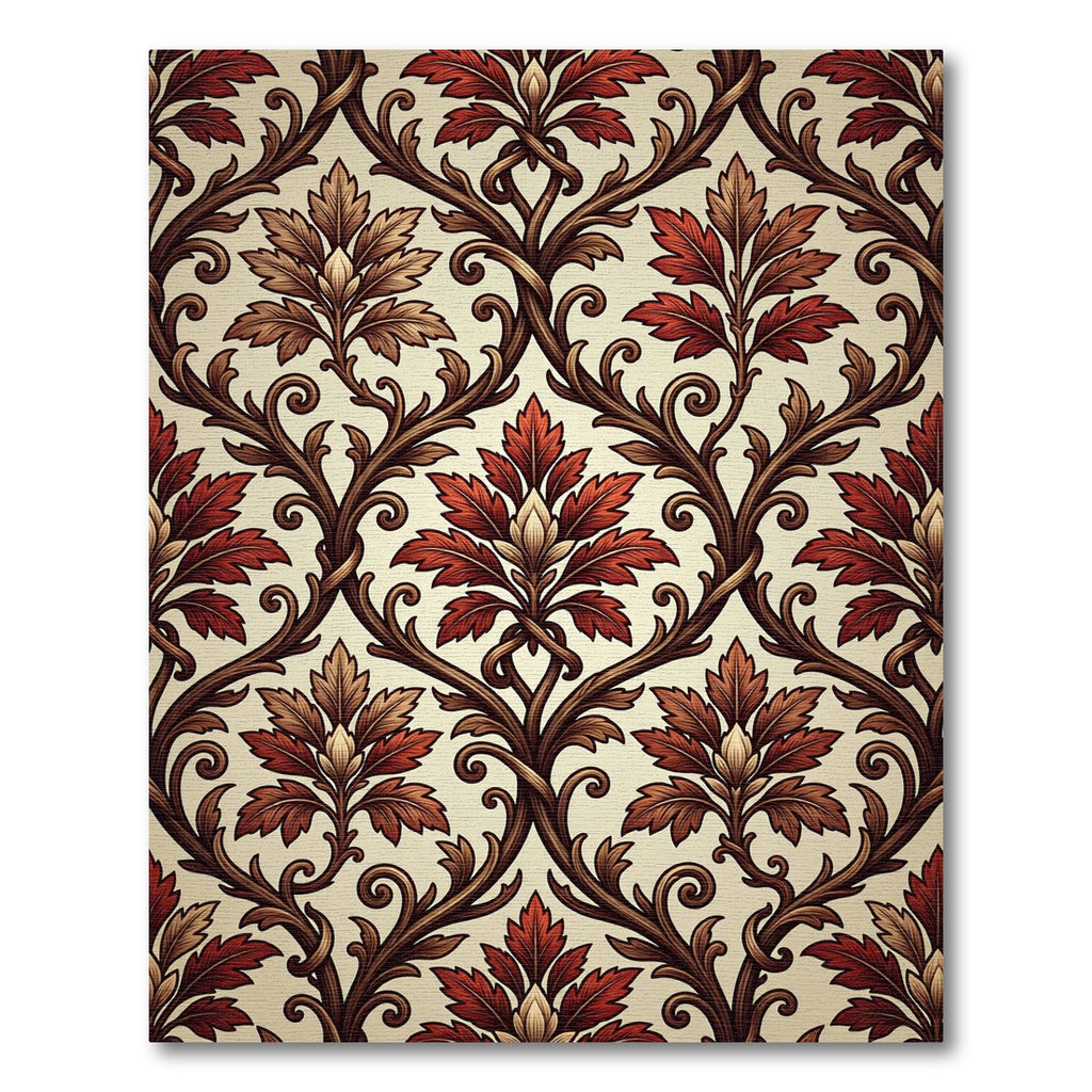 Crimson Autumnal Scroll Vine Rug