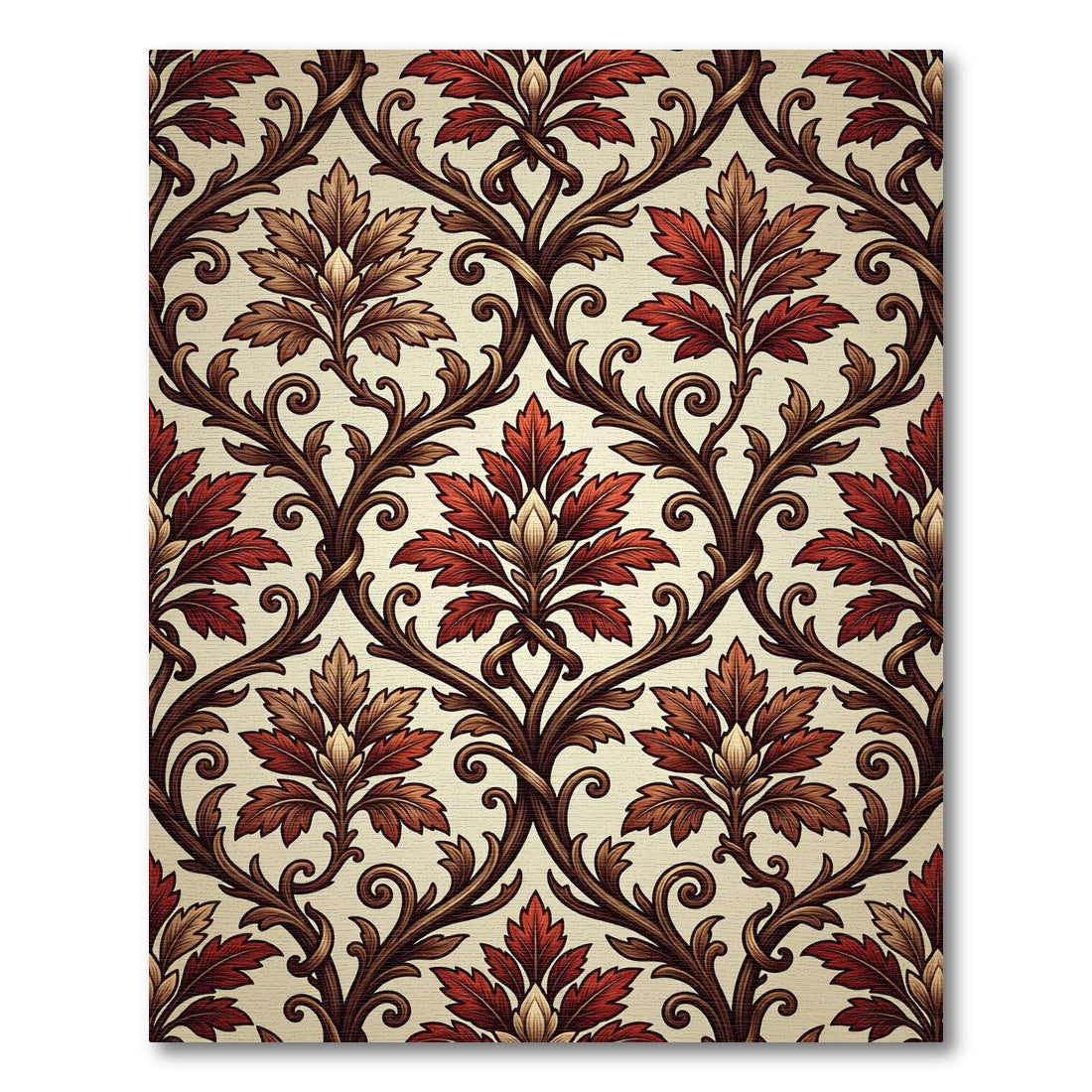 Crimson Autumnal Scroll Vine Rug