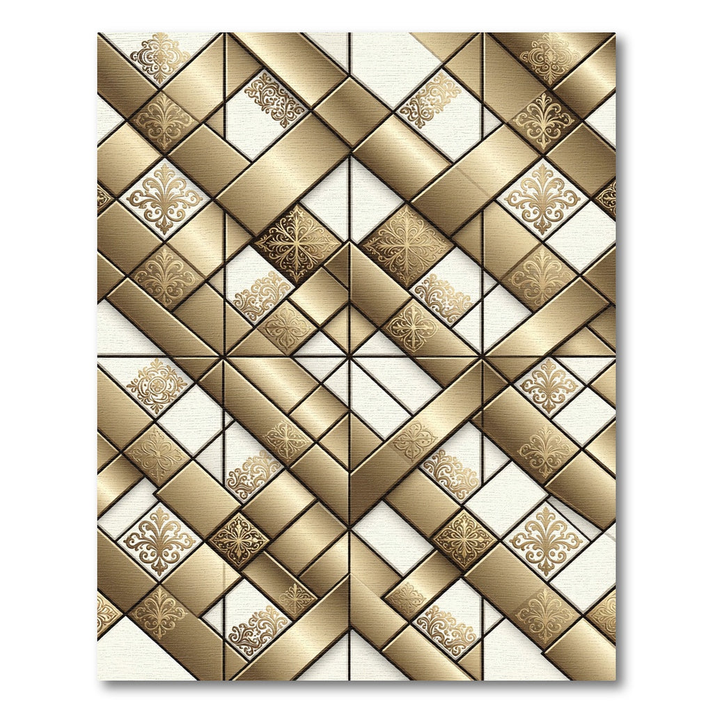 Metallic Gold Ornate Geometric Quad Rug