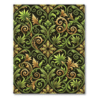 Green Gold Scroll Leaf Flourish Rug