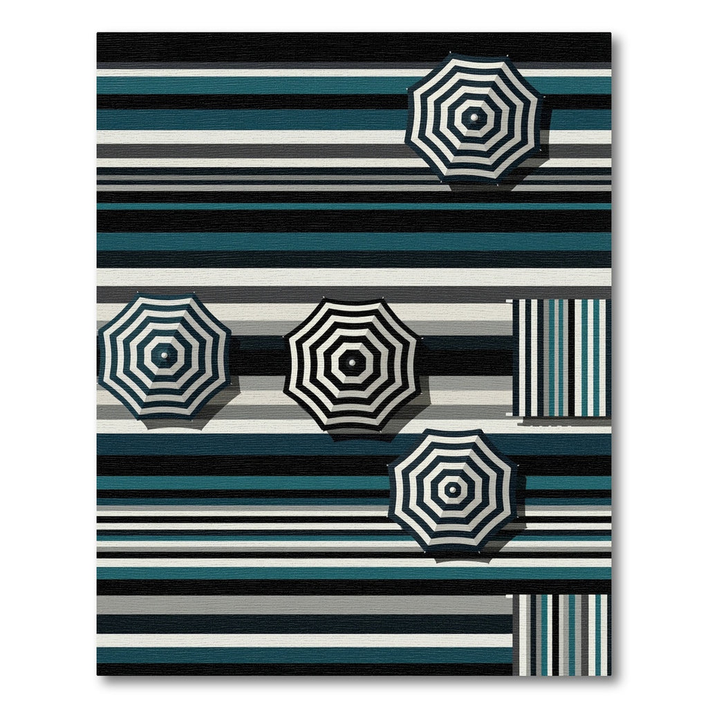 Modern Teal and Charcoal Striped Parasol Rug