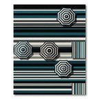 Modern Teal and Charcoal Striped Parasol Rug