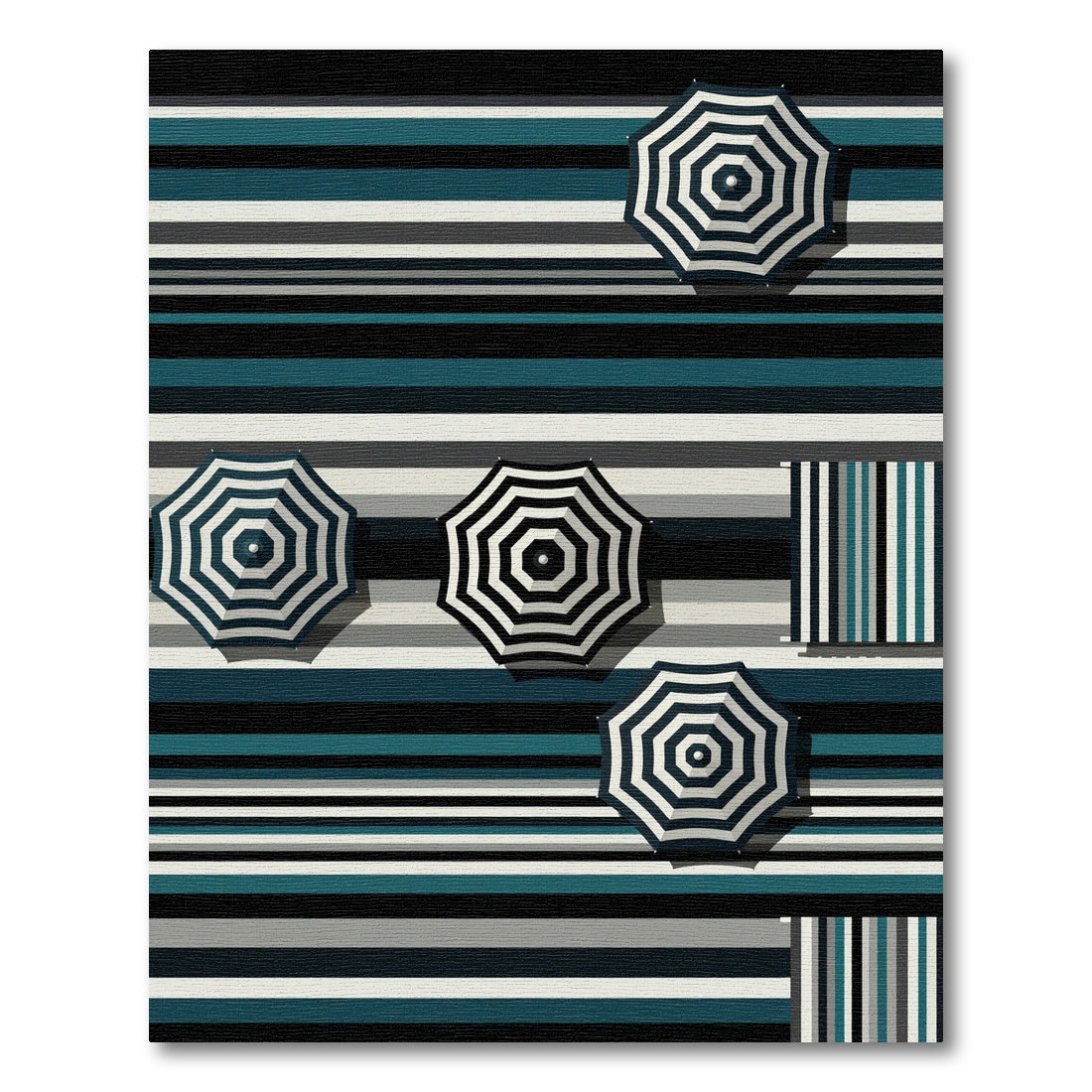 Modern Teal and Charcoal Striped Parasol Rug