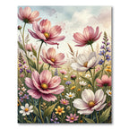 Soft Pastel Cosmos Wildflower Meadow Rug