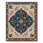 Elegant Navy Pink Floral Medallion Rug