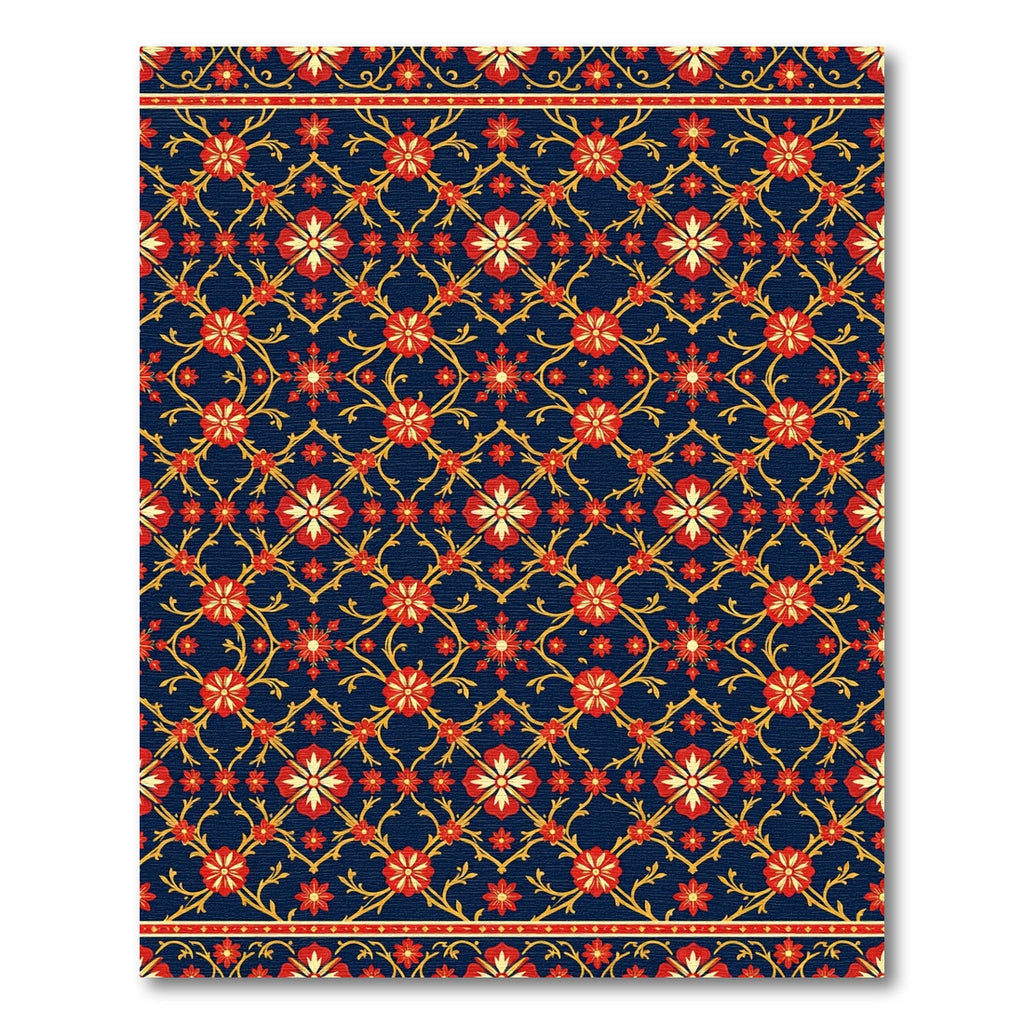 Navy Blue Floral Trellis Botanical Rug