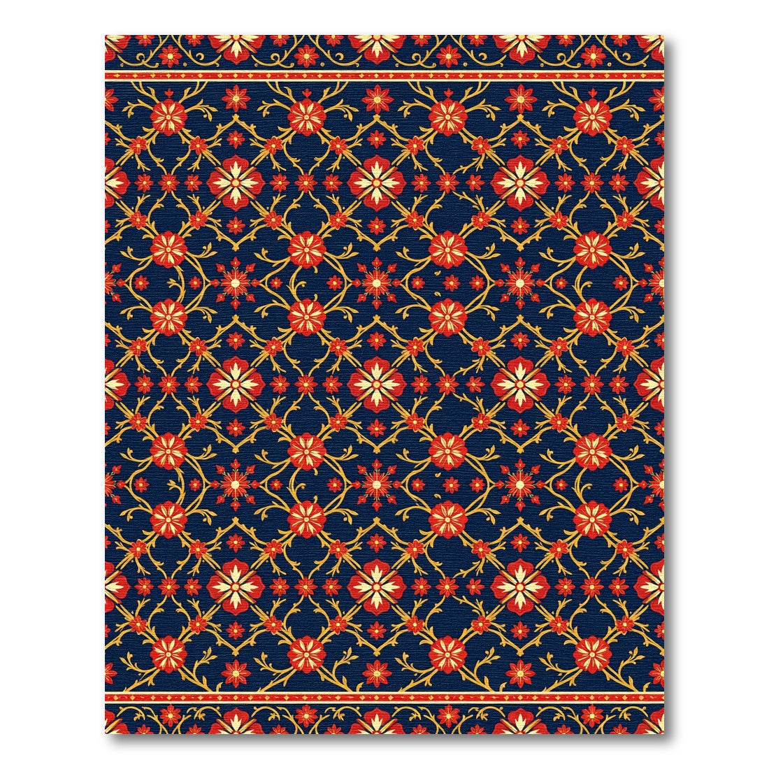 Navy Blue Floral Trellis Botanical Rug