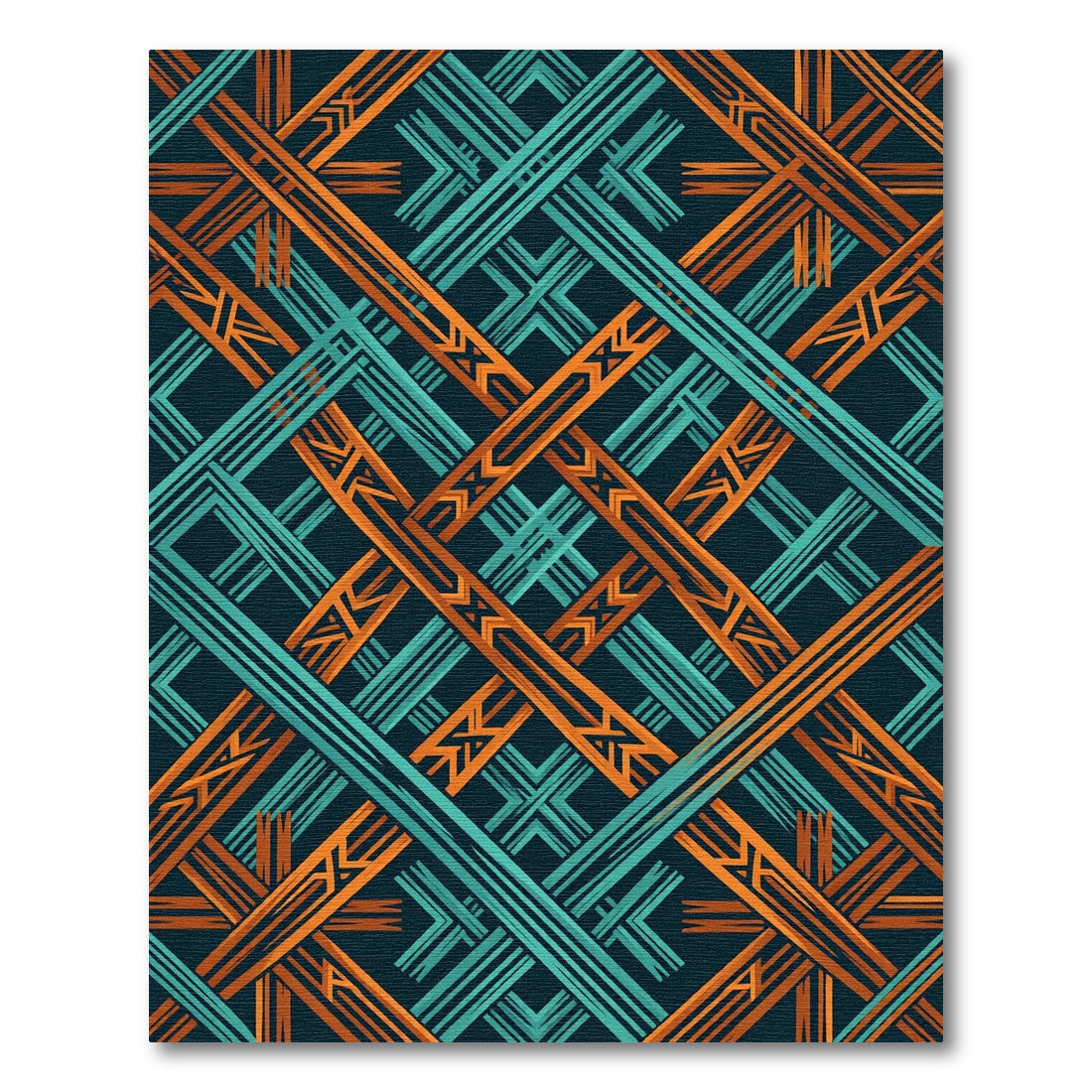 Geometric Teal and Copper Weave Rug