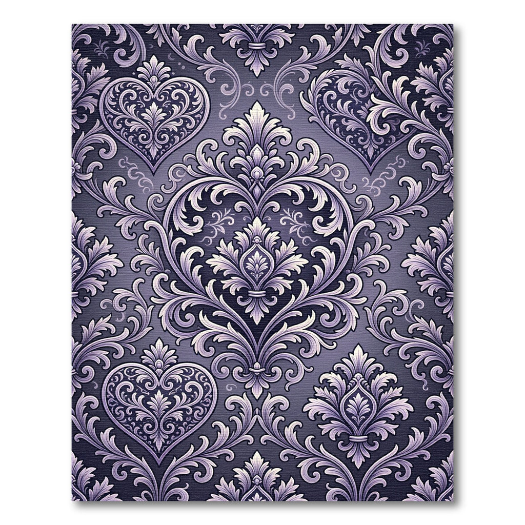 Ornate Lavender Heart Damask Rug