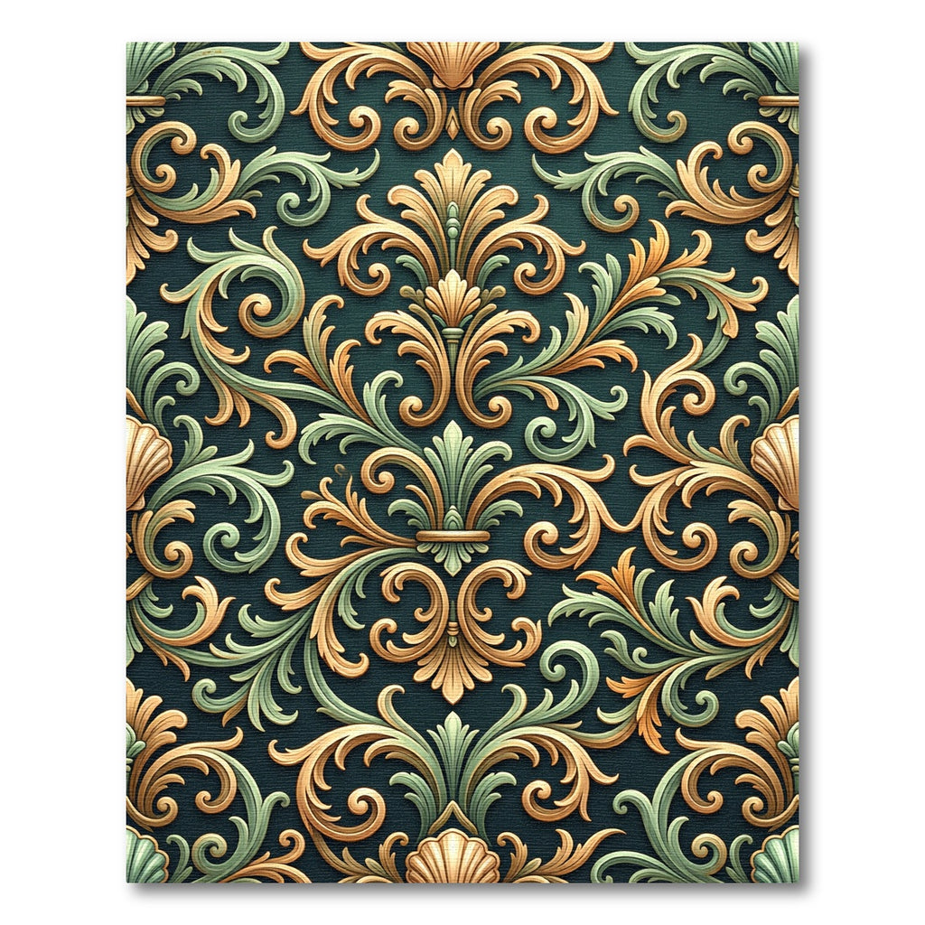 Gold Green Acanthus Scrollwork Wallpaper Rug