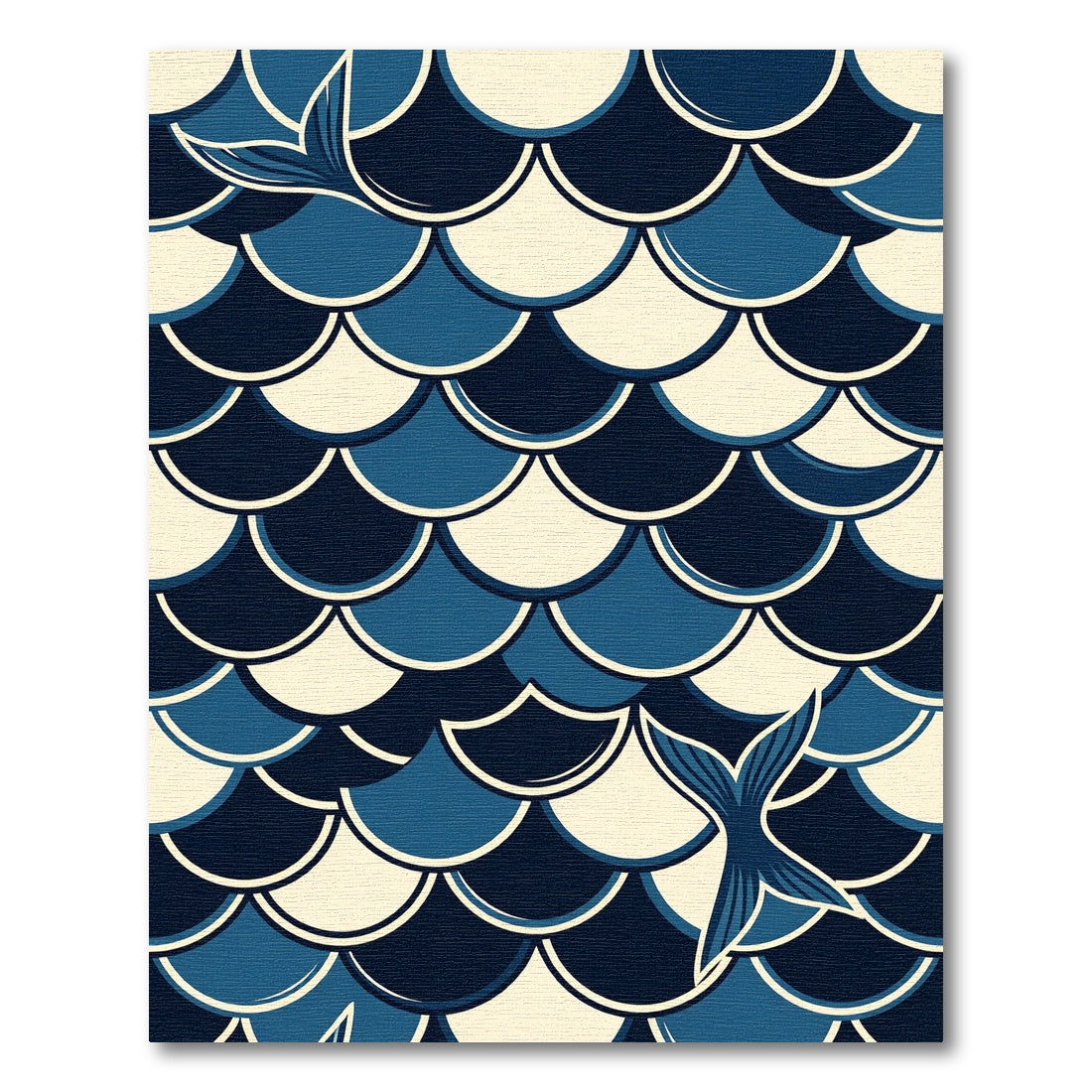 Navy Blue Scalloped Mermaid Scale Rug