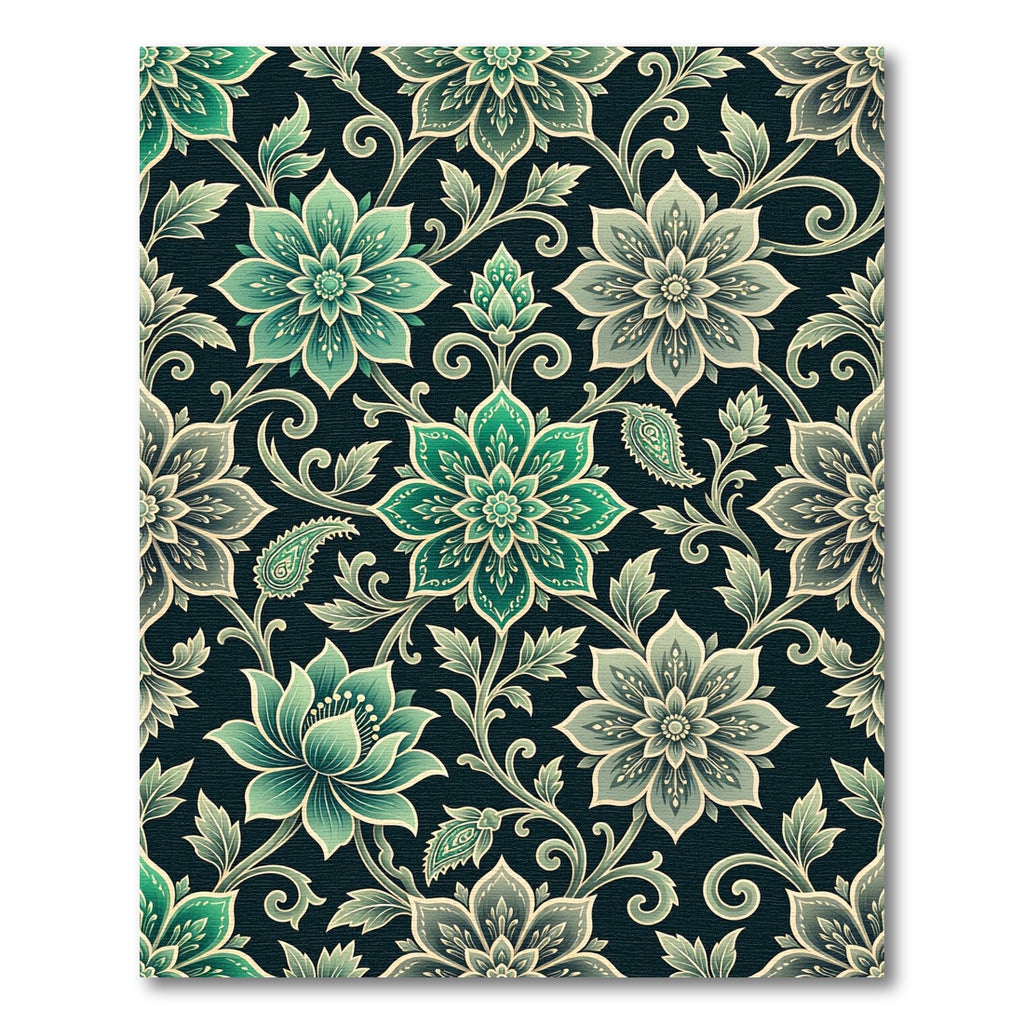 Elegant Emerald Floral Scroll Damask Rug