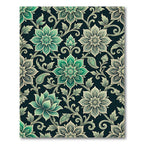 Elegant Emerald Floral Scroll Damask Rug