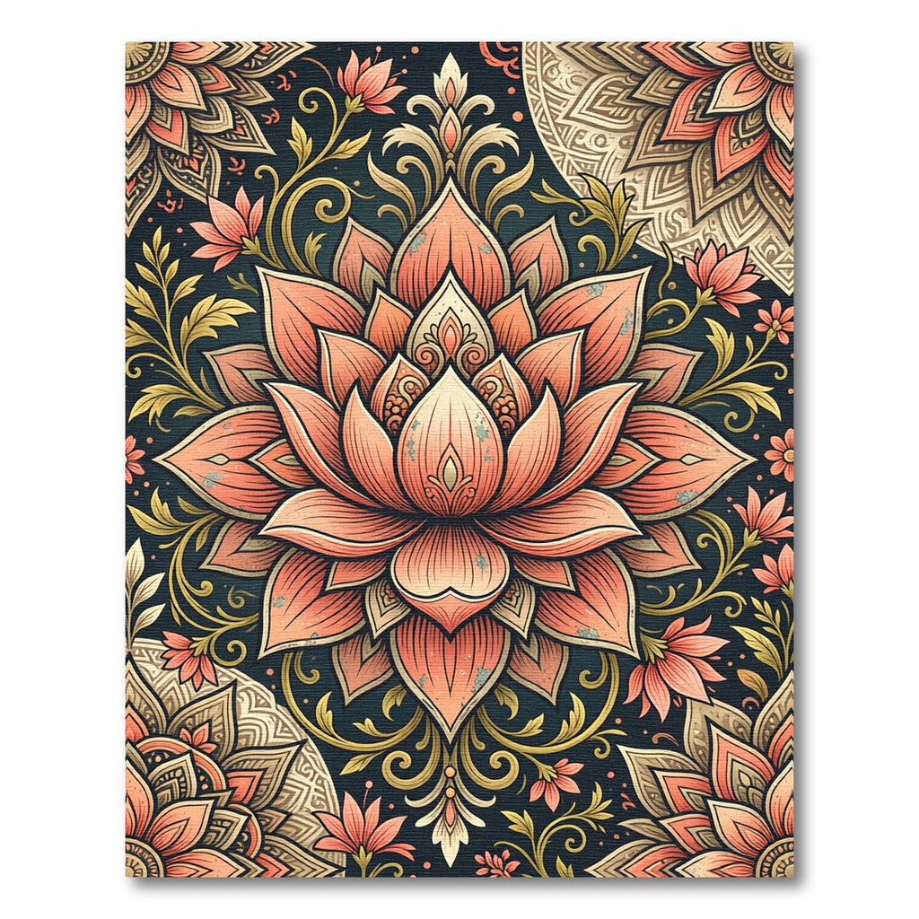 Elegant Peach Lotus Floral Medallion Rug