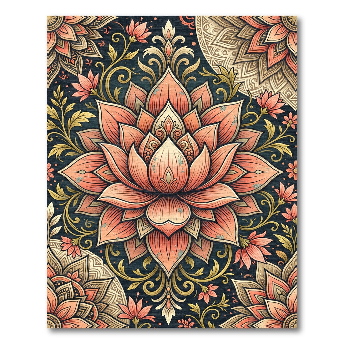 Elegant Peach Lotus Floral Medallion Rug