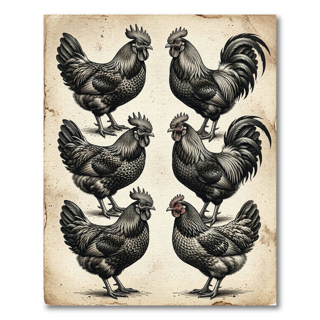 Monochromatic Rooster Farmhouse Sketch Art Rug