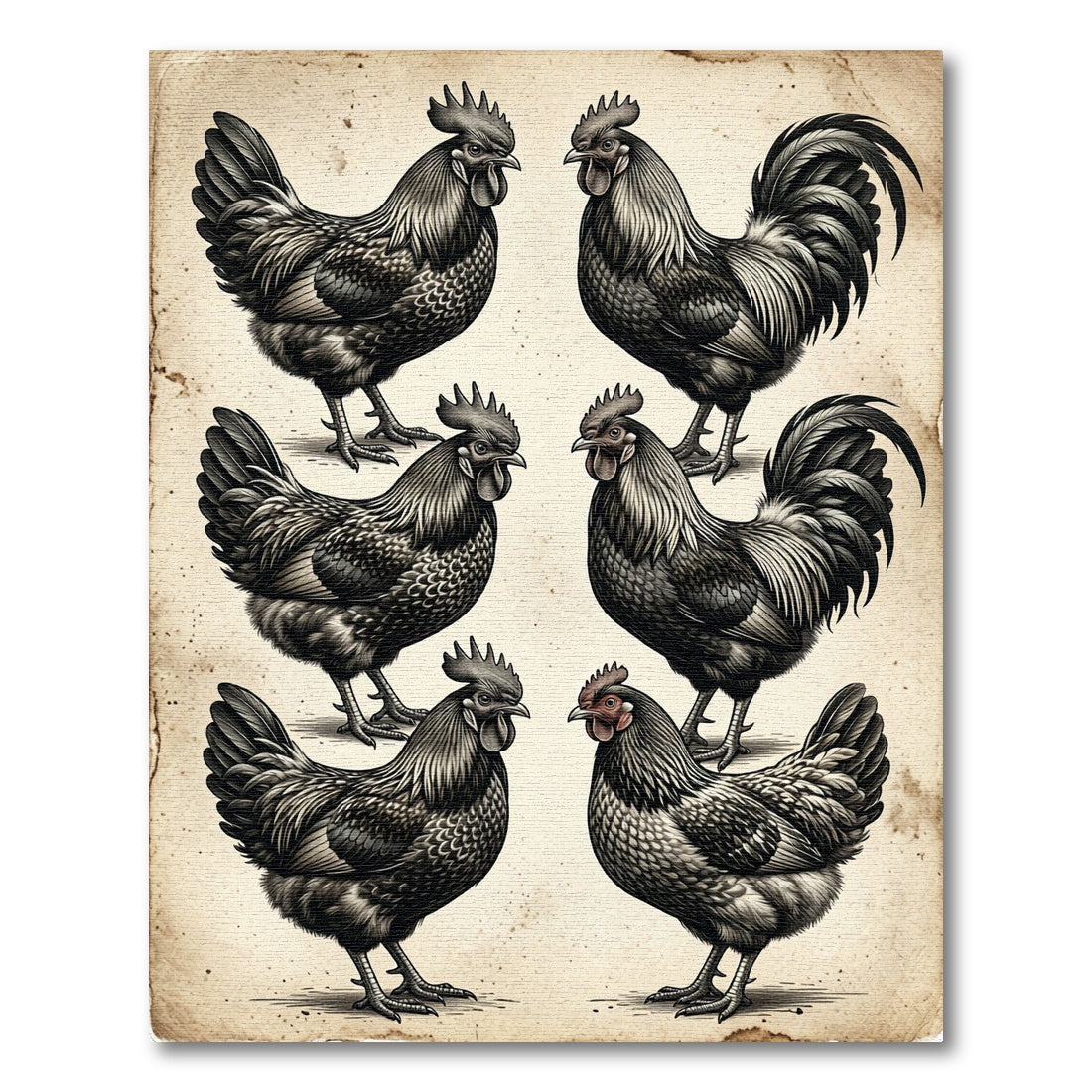 Monochromatic Rooster Farmhouse Sketch Art Rug