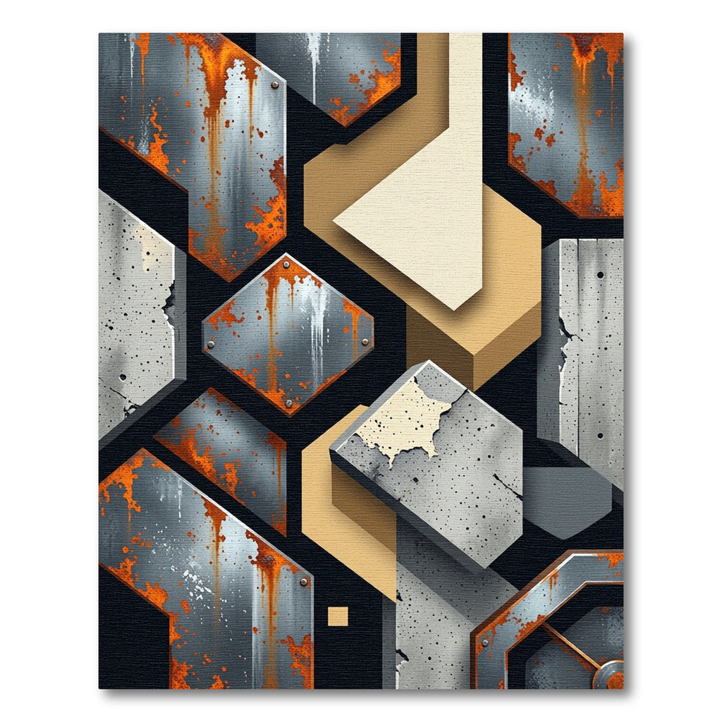 Industrial Concrete Rust Geometric Shapes Rug