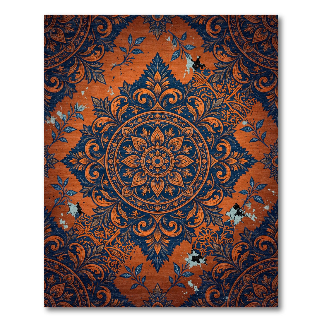 Orange Blue Floral Medallion Rug