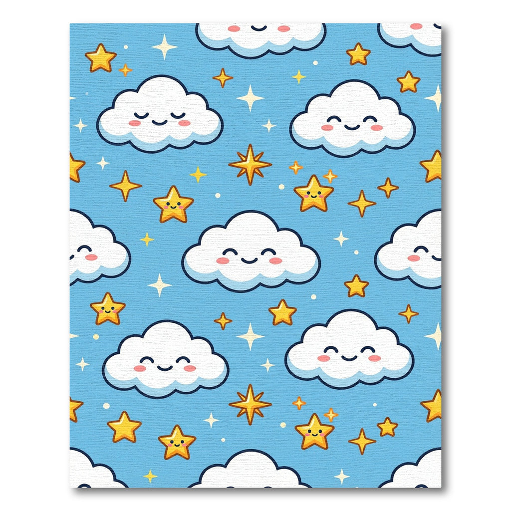 Cute Kawaii Blue Sky Starry Cloud Rug
