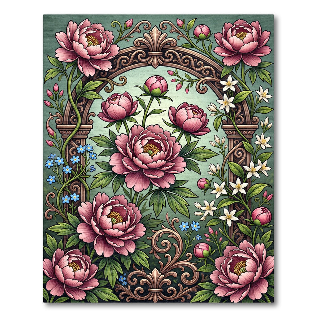 Elegant Pink Peony Archway Floral Rug