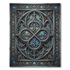 Gothic Blue Silver Antiqued Quatrefoil Medallion Rug