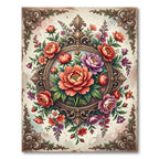 Ornate Baroque Peony Bouquet Medallion Rug