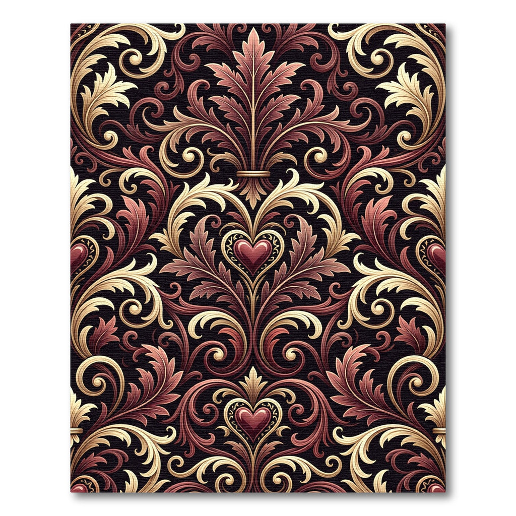 Rich Burgundy Gold Heart Filigree Rug