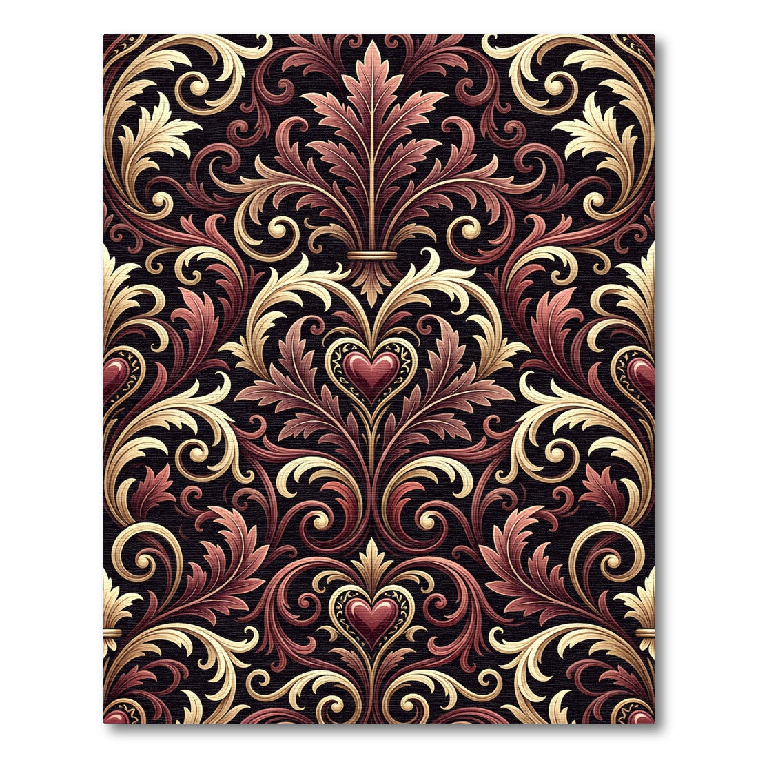 Rich Burgundy Gold Heart Filigree Rug