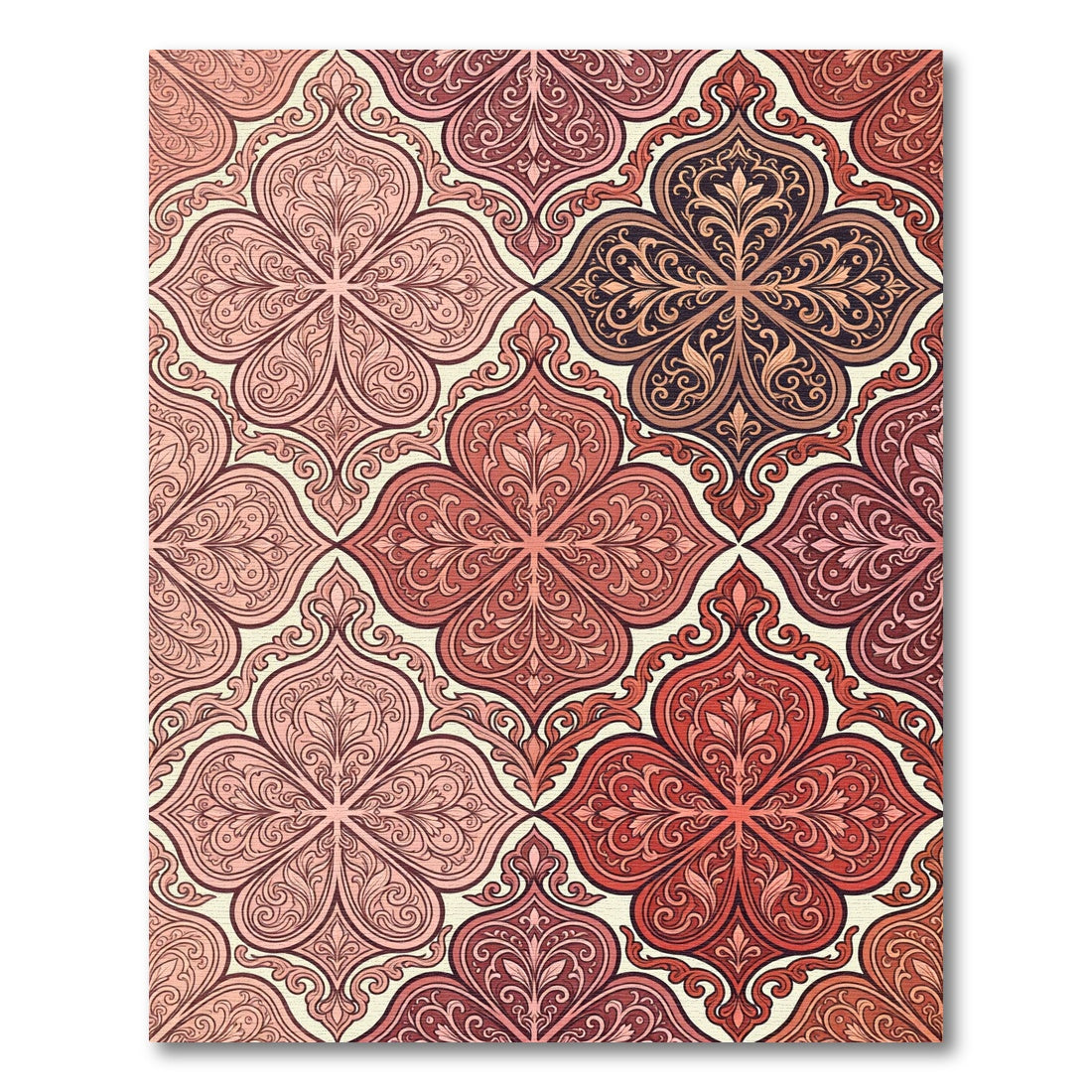 Crimson Pink Quatrefoil Damask Rug