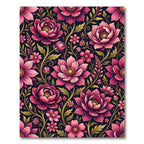 Elegant Pink Floral Dark Botanical Rug